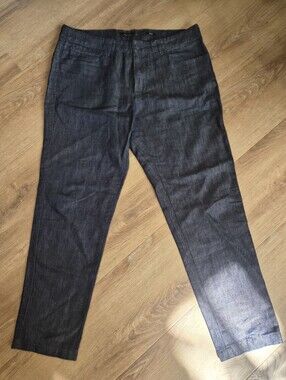 Massimo Dutti Men's Linen Blended Straight Jeans - Dark Blue 36